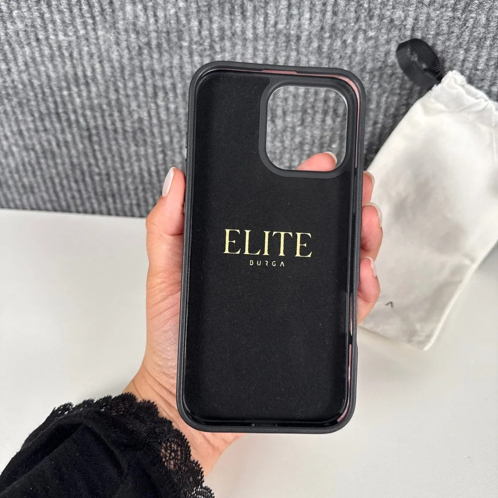 Burga Elite iPhone 16 Pro Max Case Black Dalmatian Dot Gold Bezel Protective